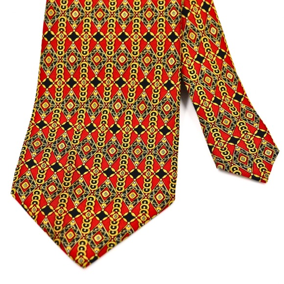Gianni Versace Other - Gianni Versace Necktie Mens OS Red Excellent Silk Geometric Diamond Chain Link